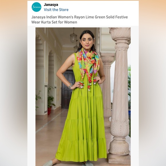 Janasya Dresses & Skirts - Janasya Vibrant Green Women's Kurta & Scarf XXL